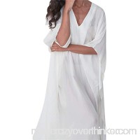 Womens V-Neck Solid Bat Sleeve Long Smock Shirt Cover Up Beach Blouse Tops White B07NVC4X4X
